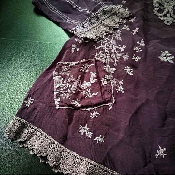 JOHNNY WAS dark purple embroidered eyelet tunic top Small boho summer flowy‎ - Picture 2 of 6